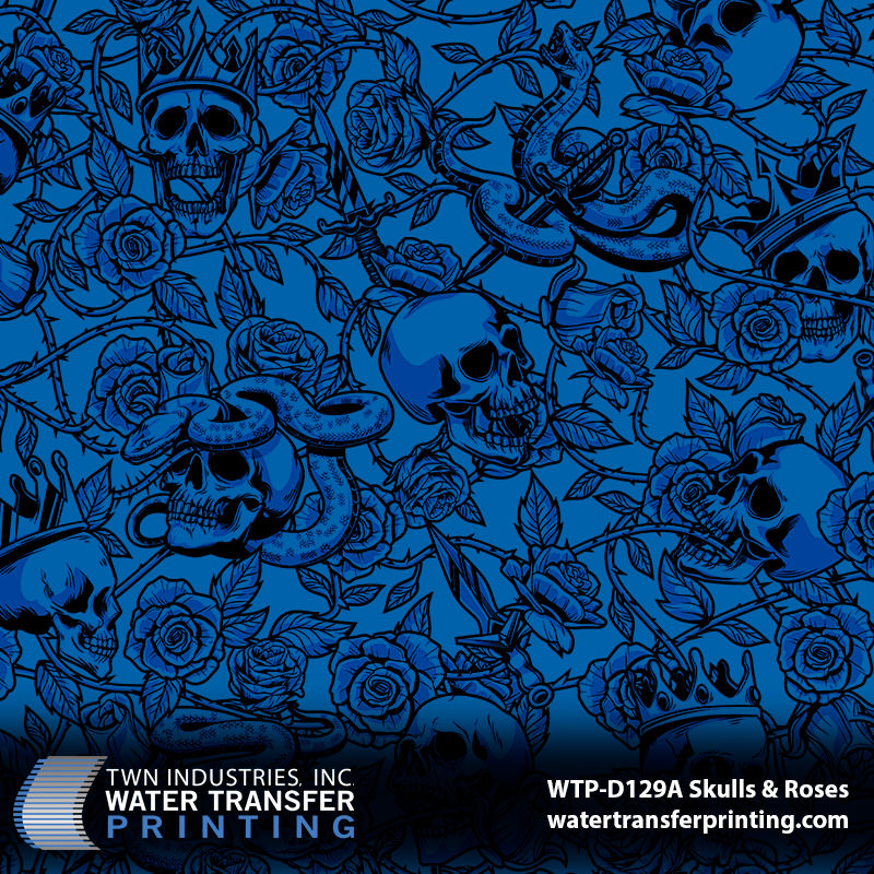 WTP-D129A Skulls and Roses Blue hydrographic film