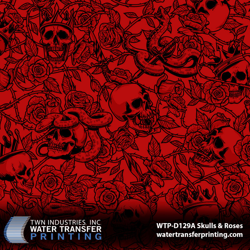 WTP-D129A Skulls and Roses Red hydrographic film